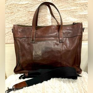 Frye brown leather laptop bag with strap